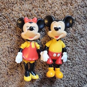 Vintage MICKEY& MINNIE Figures. 1970's Era. Made in Hong Kong.